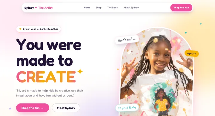 Sydney The Artist, a shop run by a seven-year-old — playful, and still her real portrait