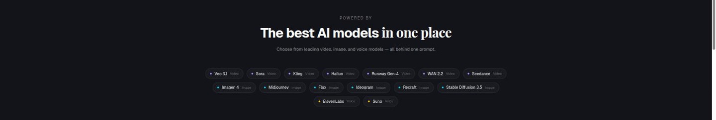 The best AI video, image and voice models — all behind one prompt
